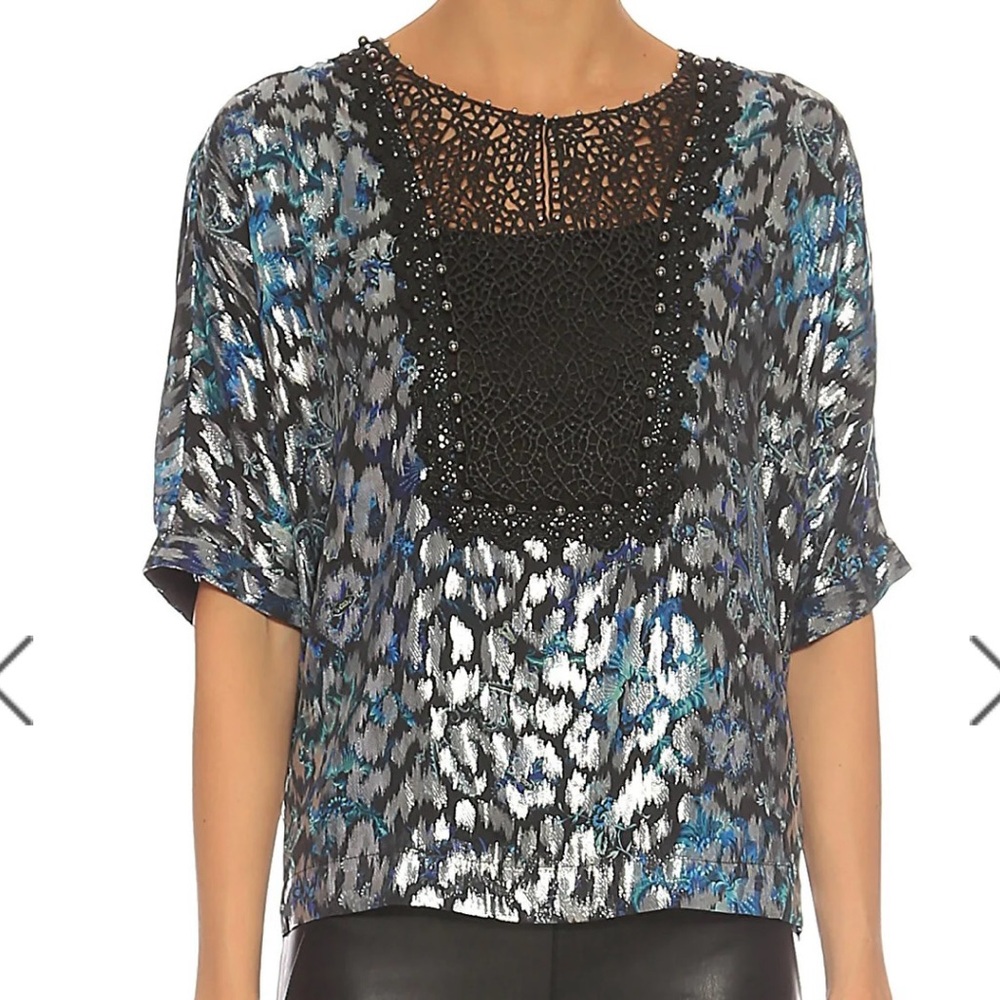 Elie Tahari Milan Beaded Blouse size Large - Picture 3 of 10